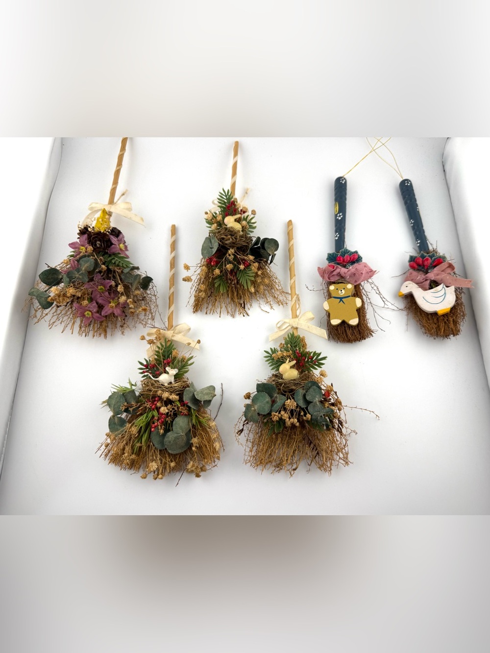 6 Vintage miniature decorative brooms